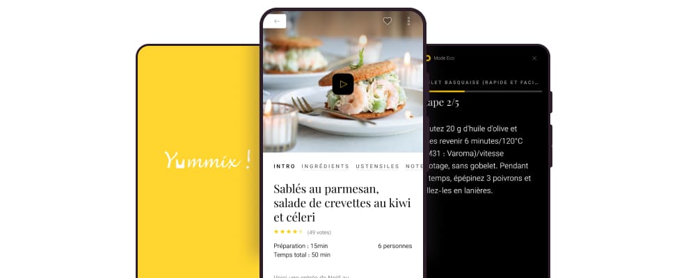 Plateforme yummix : splashscreen, recette et étapes recettes